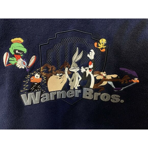 Warner Bros Looney Tunes Fleece Jacket Men’s Sz XL Navy Blue Full Zip - Picture 1 of 8